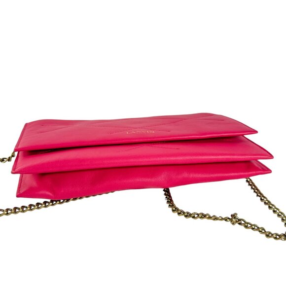 LANVIN Fuchsia Leather Sugar Lambskin Mini Crossbody Wallet Bag Made in Spain - Picture 5 of 14